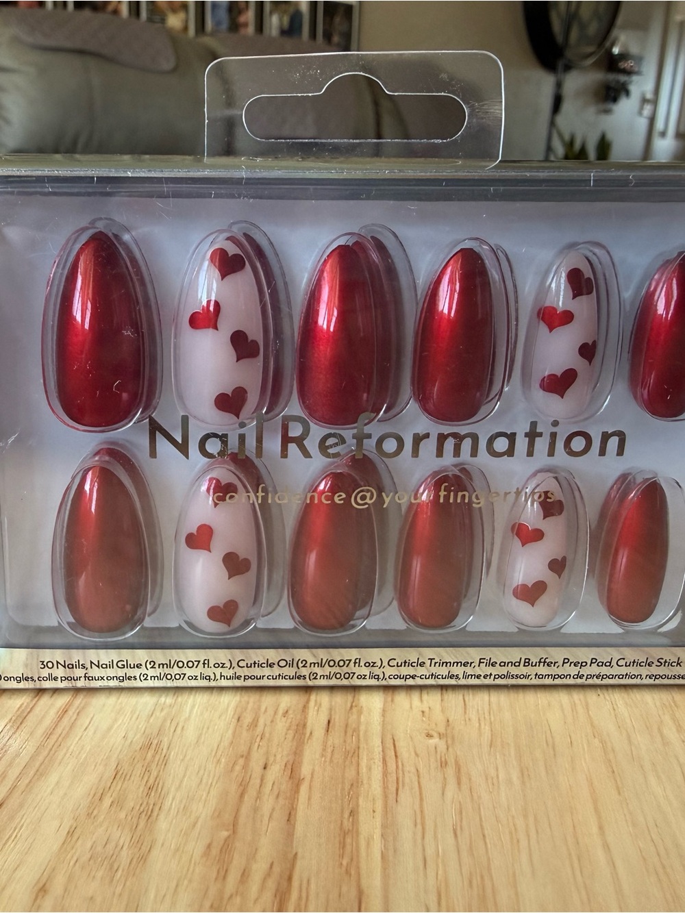 Reformation Red & White Heart Press-On Nails
